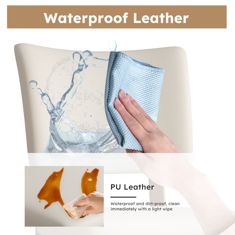 2-Piece Solid Wood Armless Dining Chair Set with Faux Leather Seat