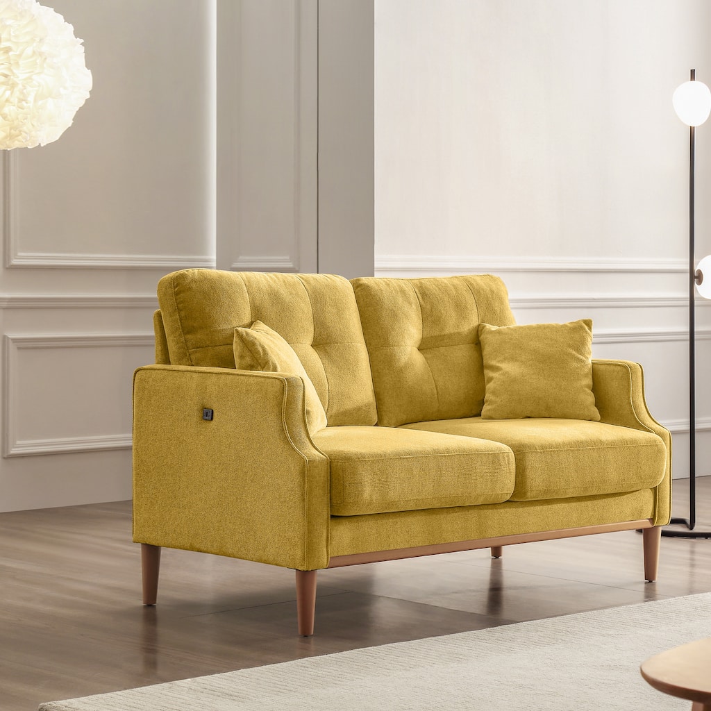 Modern Upholstered Sofa with Waterproof Fabric and USB Charging Ports, Two Pillows for Small Space Living Room