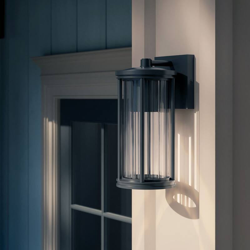 Barras 11.5" 1-Light Outdoor DarkSky Approved Wall Sconce with Clear Ribbed Glass in Black