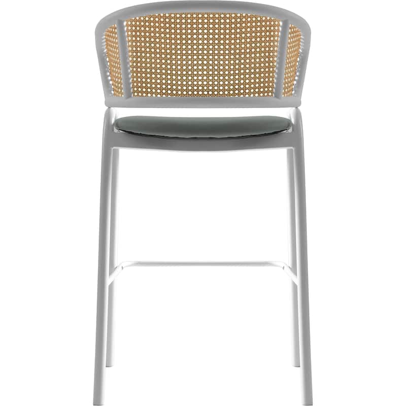 LeisureMod Ervilla Modern Wicker Leather Bar Stool with Curved Back & White Stainless Steel Frame for Home & Kitchen