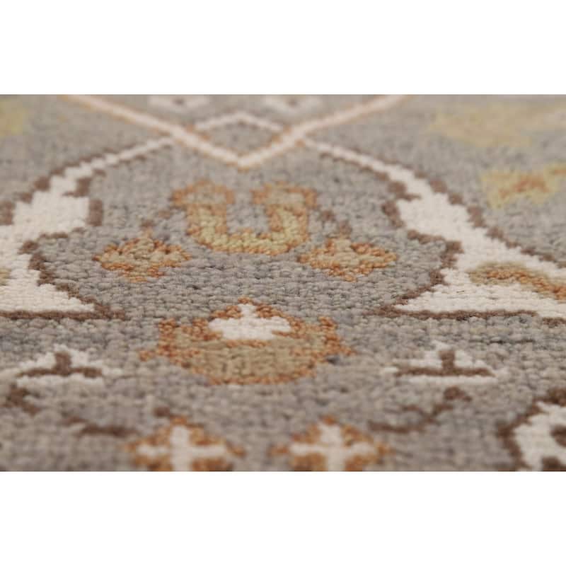 Gray Oushak Indian Runner Rug Hand-Knotted Floral Wool Carpet - 2'6"x 11'8"