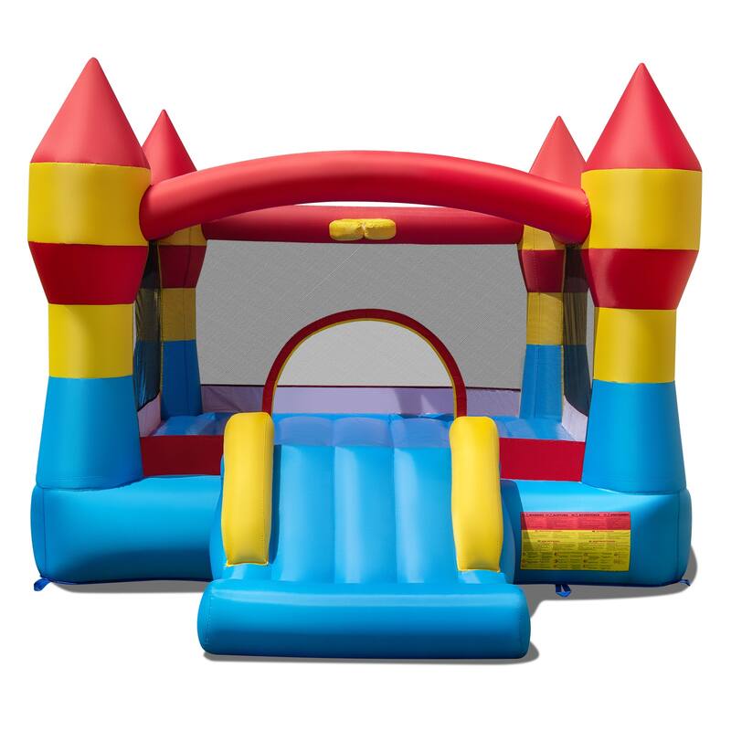 Multicolor 3-in-1 Inflatable Bounce House with Slide, Basketball Hoop & Jumping Area - 149.5" x 110" x 87"
