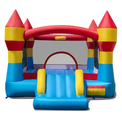 Multicolor 3-in-1 Inflatable Bounce House with Slide, Basketball Hoop & Jumping Area - 149.5" x 110" x 87"