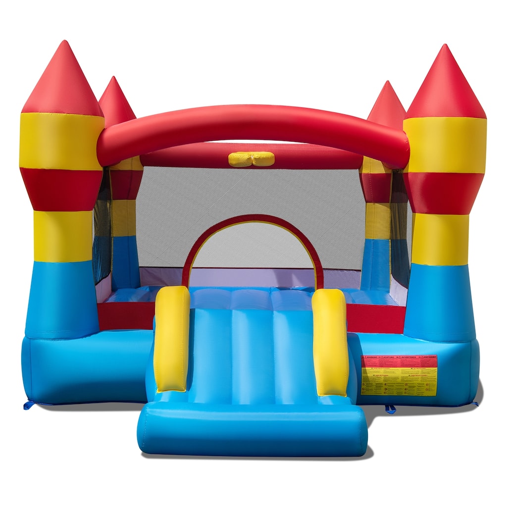 Multicolor 3-in-1 Inflatable Bounce House with Slide, Basketball Hoop & Jumping Area - 149.5" x 110" x 87"