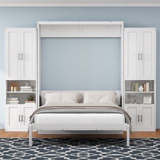 Full Murphy Bed Folding Wall Bed with Desk and 2 Cabinet Storage - Bed ...