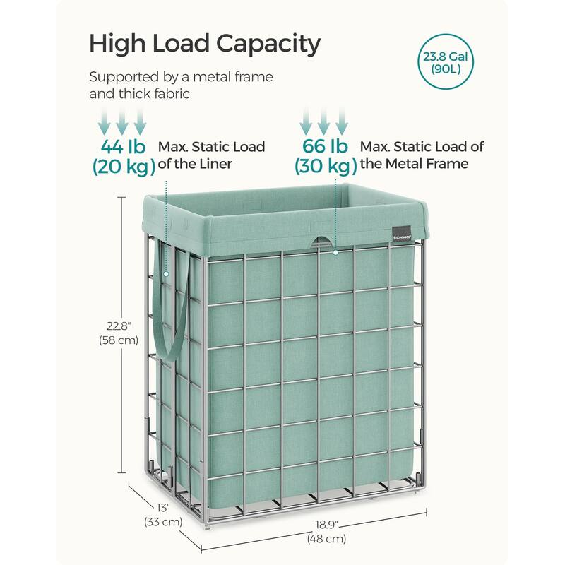 Laundry Hamper, 23.8 Gal (90L) Laundry Basket, Collapsible Clothes Hamper, Removable and Washable Liner, Metal Wire Frame