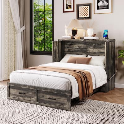 Murphy Bed Cabinet with Integrated Charging Station and Large Storage Drawer by Harper&Bright Designs