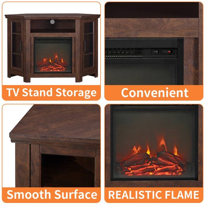 58-60" Fireplace TV Stand for 55-65" TVs w/ 18-23" Insert Farmhouse/Modern/Rustic Barn/Glass Doors Espresso/Grey/Brown/White Oak