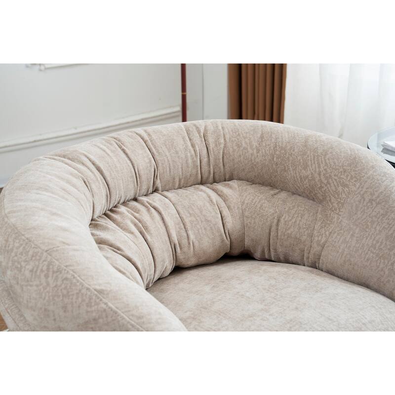 Chenille Upholstered 360° Swivel Club Chair/Accent Chair with Removable Cushion, Round Office Chair with Black Metal Base