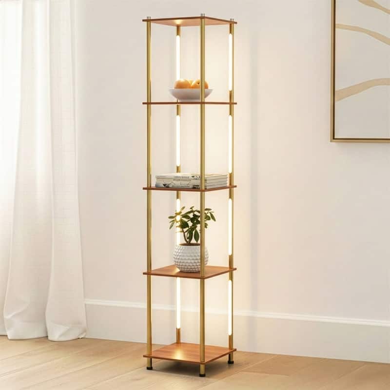 Brightech Aria 63 in. Antique Brass Mid-Century Modern 4-Light 3-Way Dimming LED Floor Lamp with Built-In Wireless Charging Pad