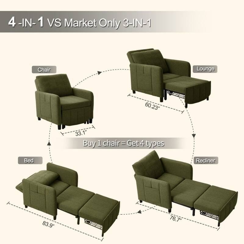 84" 4-in-1 Pull Out Recliner Chair Bed Sleeper Sofa Bed
