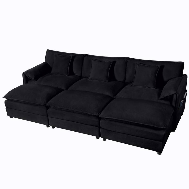 109.45" Chenille Upholstered 3-Seater Sleeper Modular Sectional Sofa with Double-Layer Cushions, DIY Combination