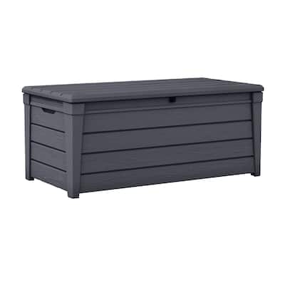 Keter Brightwood 120 Gallon Large Durable Resin Outdoor Storage Deck Box For Furniture and Supplies, Grey