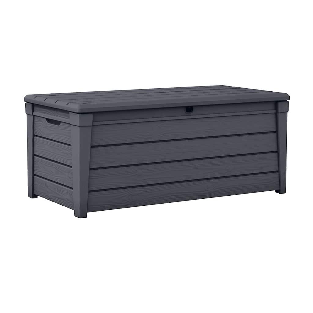 Keter Brightwood 120 Gallon Large Durable Resin Outdoor Storage Deck Box For Furniture and Supplies, Grey