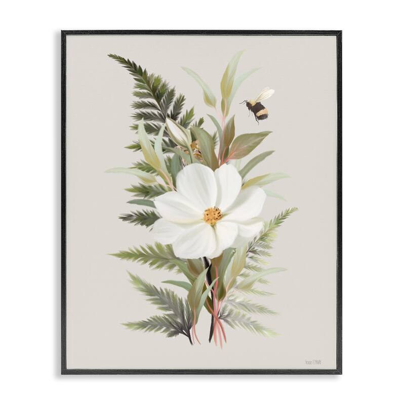 Stupell Bumble Bee & Flower Framed Giclee Art Design By House Fenway - 11 x 14 - Black