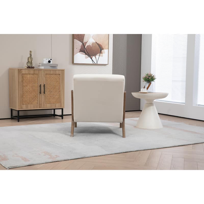 Anmytek Mid Century Modern Accent Chair Gray Fabric Wood Frame Small Space Living Room Reading Chair