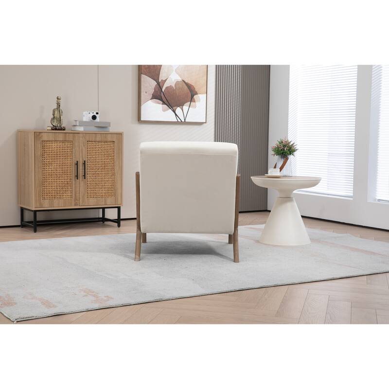 Upholstered Accent Chair with Lumbar Pillow, Living Room Chairs with Solid Wood Frame, Lounge Reading Armchair