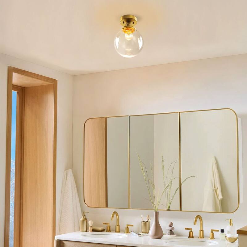 8" 1-Light Modern Brass Glass Globe Semi Flush Mount Light for Corridor - 1 Light