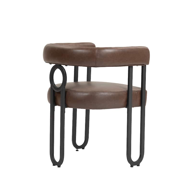 Dark Brown 23.62" Upholstered Barrel Chair with Iron Frames (Set of 2)