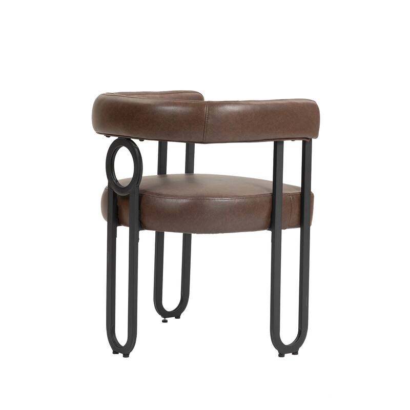 Dark Brown PU Upholstered Accent Chair Dining Chair Barrel Side Chairs Kitchen Armchair for Living Room Dressing Room Set of 3