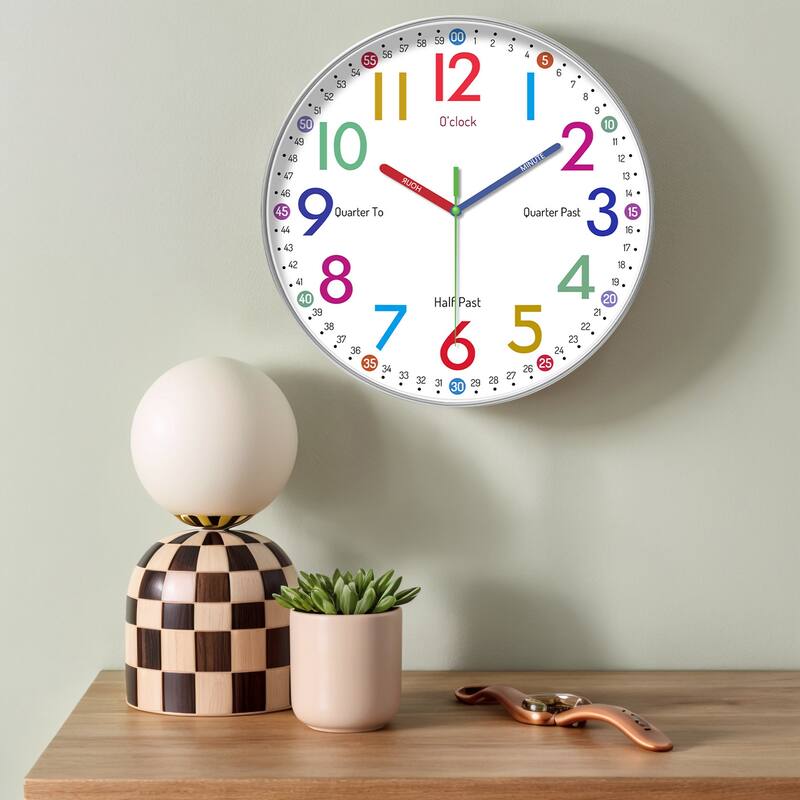 Silent Wall Clock, Non Ticking, Battery-Powered, Ideal for Teaching Time and Stylish Decor in Room, Classroom, School 12 Inch - White-2