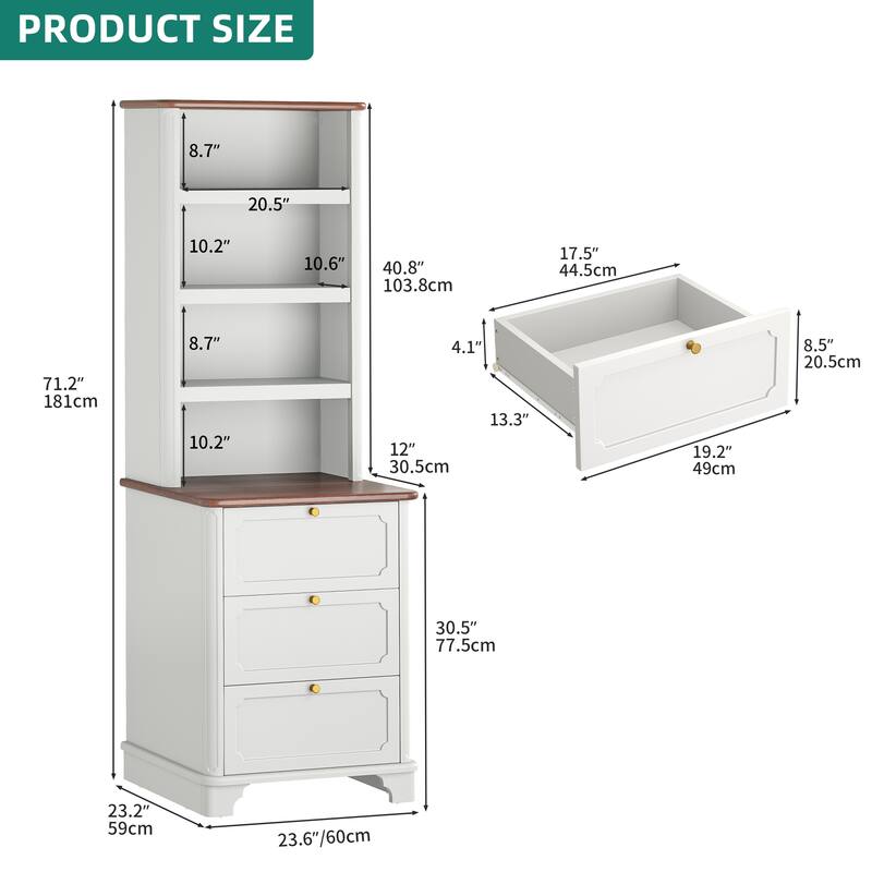 Moasis Farmhouse 71" Bookcase with 3 Drawers, 4 Tiers Open Shelves Bookshelf for Living Room