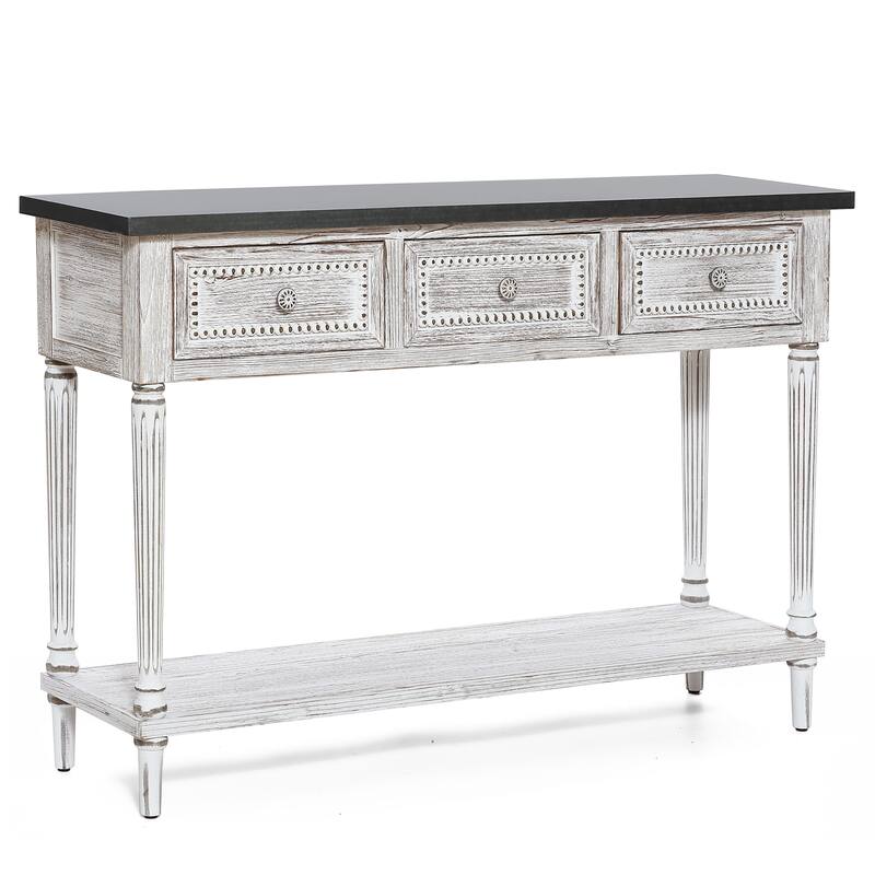Farmhouse Distressed Wood and Metal 3-Drawer Console Table