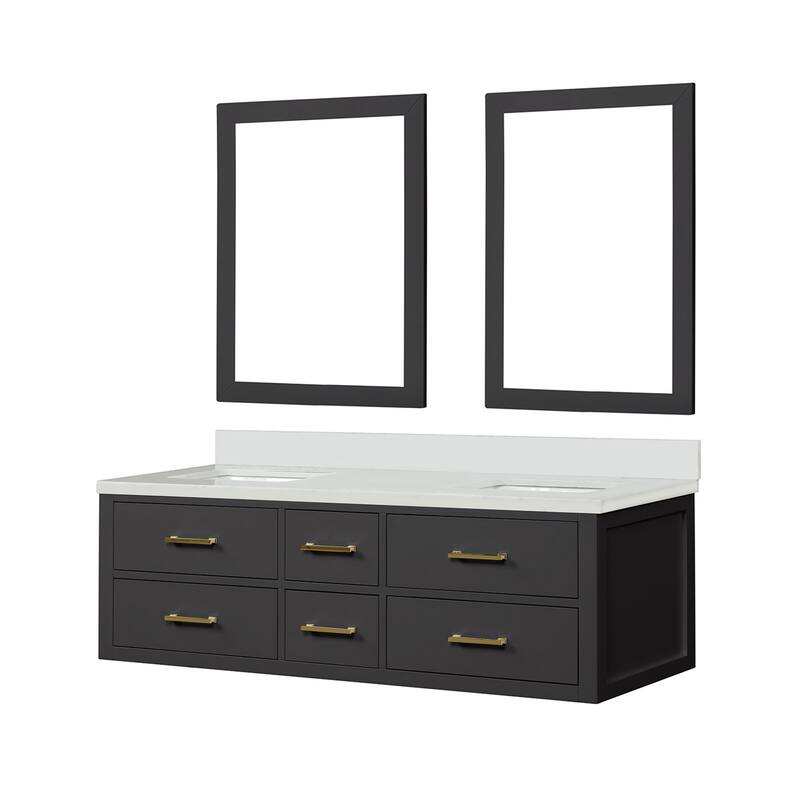 Castor 60 in W x 22 in D Black Double Bath Vanity, Cultured Marble Top, and 28 in Mirrors