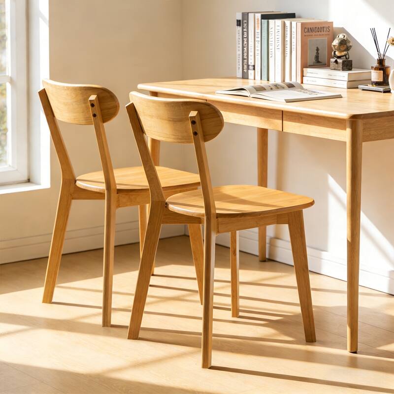 100% Solid Wood Dining Chairs Set of 2, Mid Century Modern Dining Chairs with Curved Backrest, for Dining Room