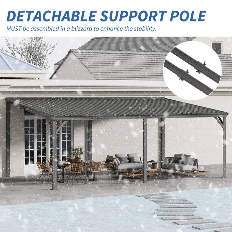 Domi Lean to Gazebo, Outdoor Hardtop Wall Mounted Gazebo with Sloping Galvanized Steel Roof