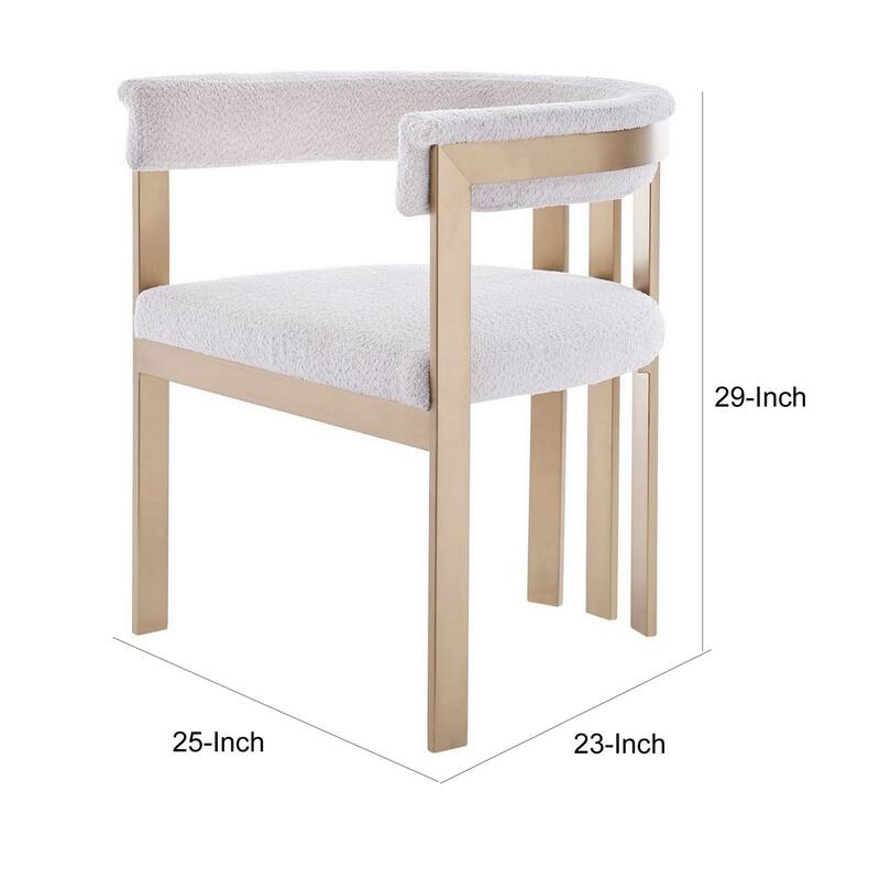 25 Inch Dining Chair, Contemporary Art Style, Sherpa Velvet, Beige, Gold