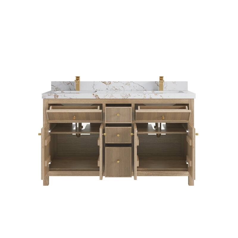 Willow Collections 60 in. W x 22 in. D Sonoma Teak Double Sink Bathroom Vanity with Countertop