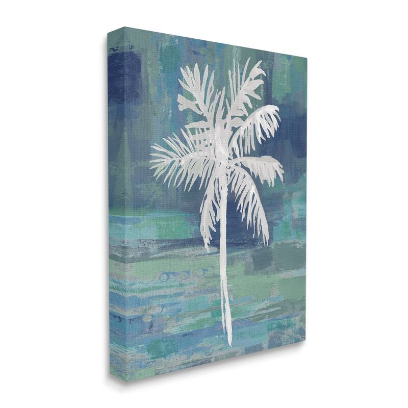 Stupell White Palm Tree Leaves Abstract Green Background Canvas Wall Art - Blue