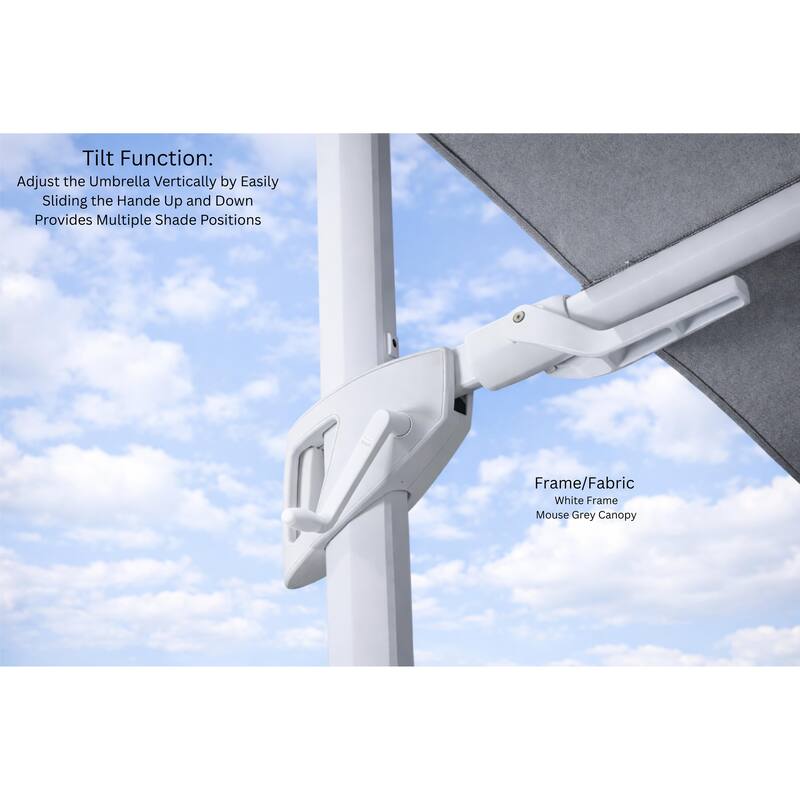 Piola White 10 ft. Square Aluminum Outdoor Cantilever Mouse Grey Fabric Umbrella with Granite Base