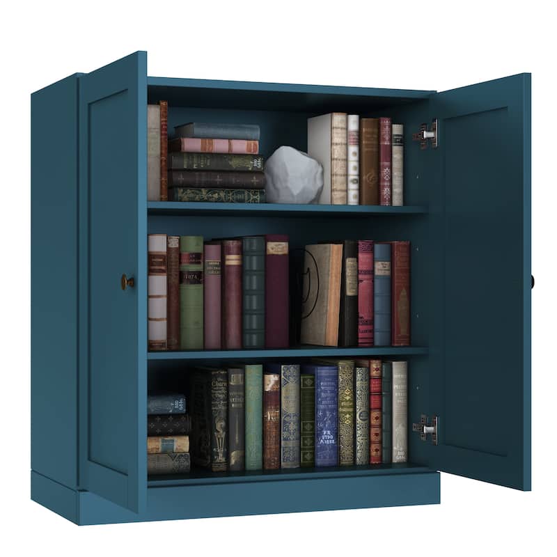 Palace Imports 100% Solid Wood 3-Shelf Bookcase with Shaker Doors and Adjustable Shelves