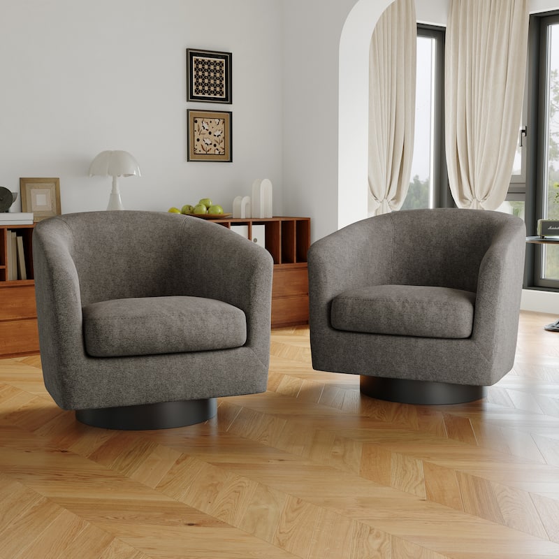 Modern Round Swivel Accent Chair Set of 2 Barrel Chair for Living Room