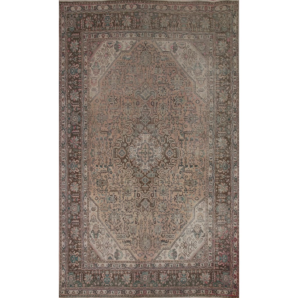 Handmade Distressed Tabriz Persian Rug Antique Living Room Wool Carpet - 6'5" x 9'7"