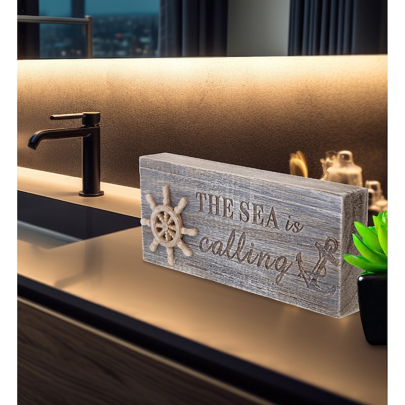 CoTa Global The Sea Is Calling Driftwood Block Sign - Handcrafted - 8.25×3.5 Inch
