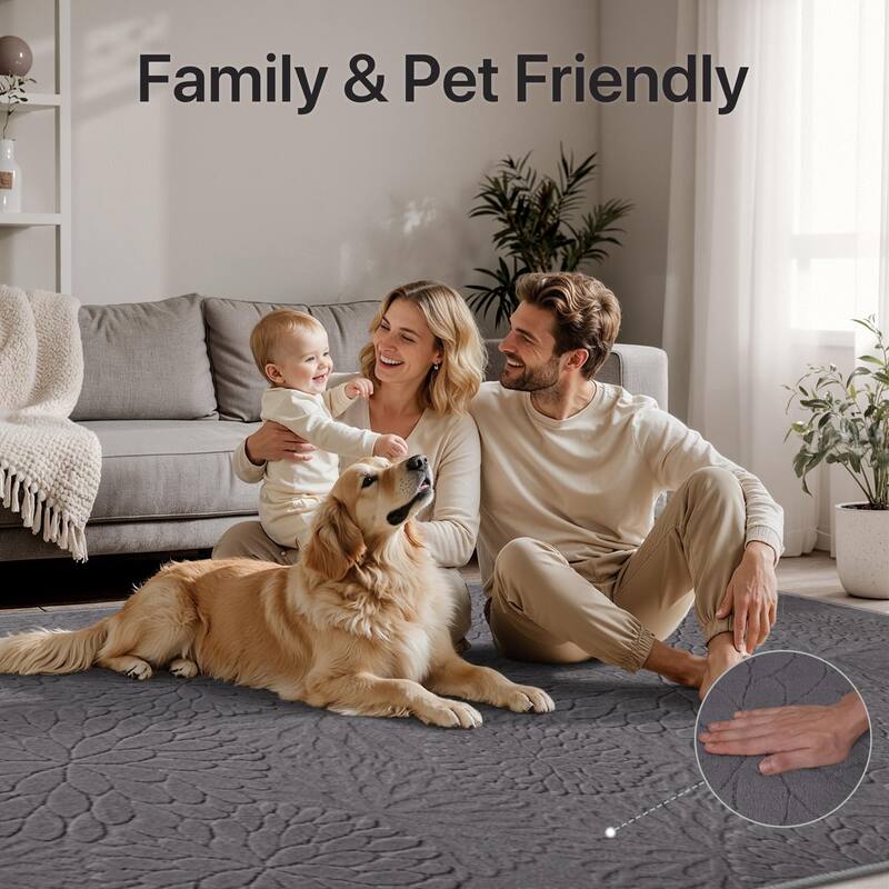 Mcow High-Low Textured Plush Washable Non-Slip Area Rug