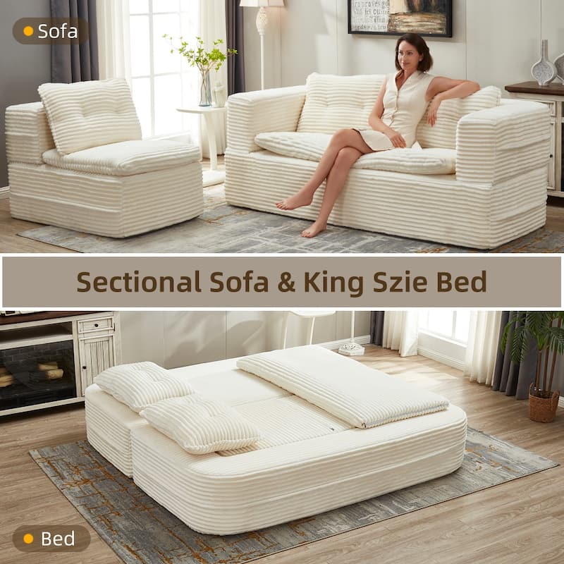 Sofa Bed With Independent Chaise Lounge And Functional Blanket,Convertible Sofa Bed,King Size Bed,Deep Seat