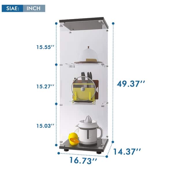 dimension image slide 0 of 24, Glass Display Cabinet with Doors & Locks, Acrylic Shelves, Floor Standing Storage Showcase for Home or Office