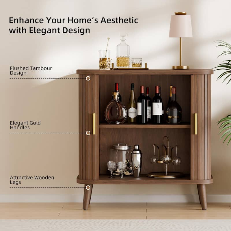 31" Sideboard Buffet Cabinet with 2 Sliding Tambour Doors and Adjustable Shelves