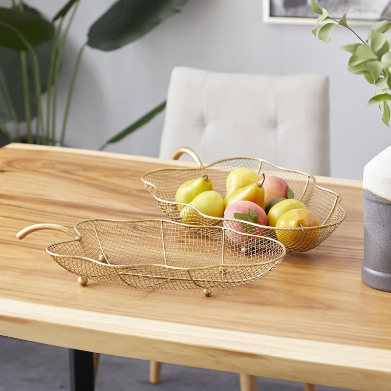 Metal Leaf Tray - Set of 2 Gold - Roche River Decor