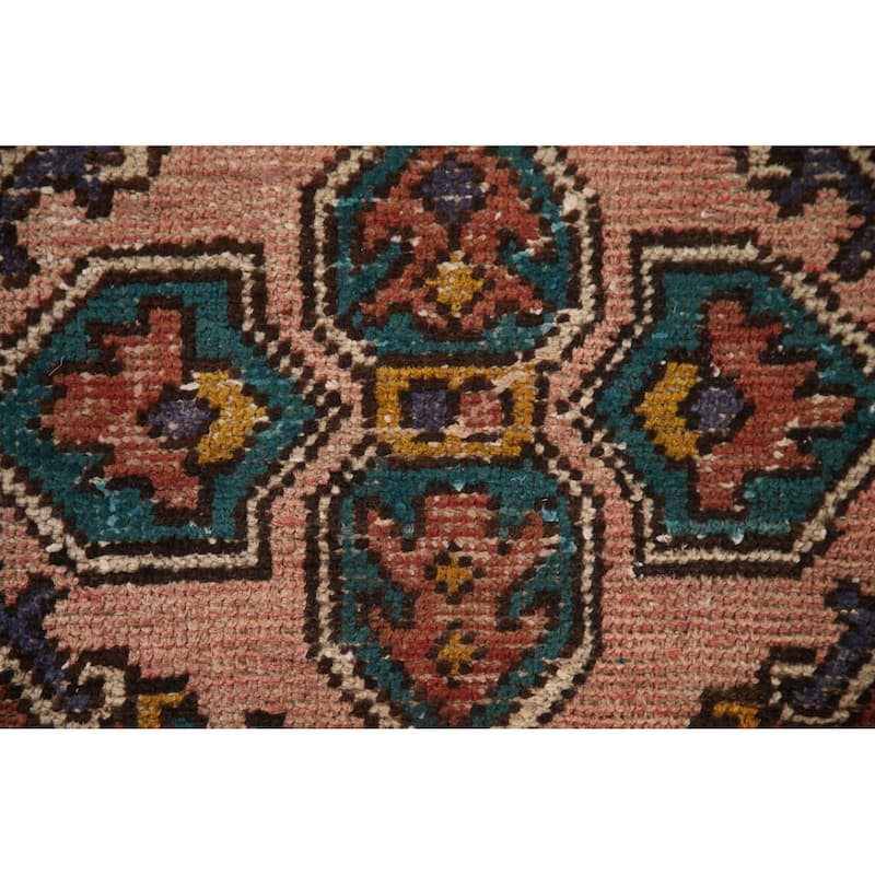 Vegetable Dye Hamedan Persian Vintage Runner Rug Geometric Wool Carpet - 2'11"x 10'1"