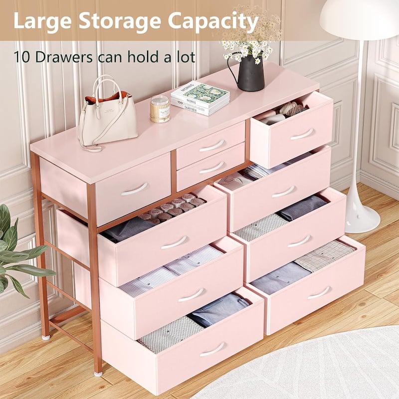10 Drawer Dresser,TV Stand Entertainment Center Fabric Storage