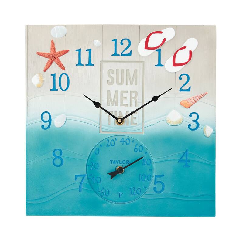 Taylor Summertime Clock and Thermometer, 14 Inch, Blue