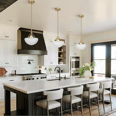 Modern Gold 1-Light Schoolhouse Pendant Light with Frosted Glass for Kitchen Island - Electroplated Dark Gold - Dia.9.1"xH9.1"