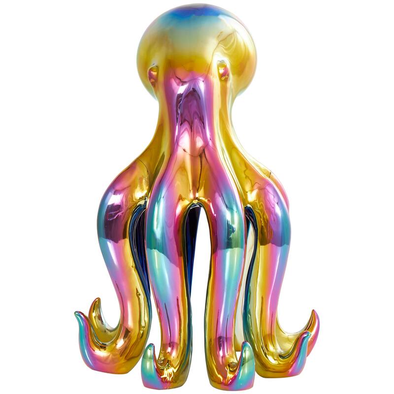 Multi Colored Ceramic Tall Standing Octopus Decorative Sculpture with Rainbow Shimmer Finish