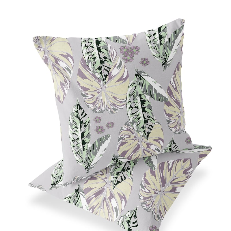HomeRoots Set of Two 16" X 16" Gray and Purple Blown Seam Botanical Indoor Outdoor Throw Pillow - 16.00' X '16.00' X '5.00