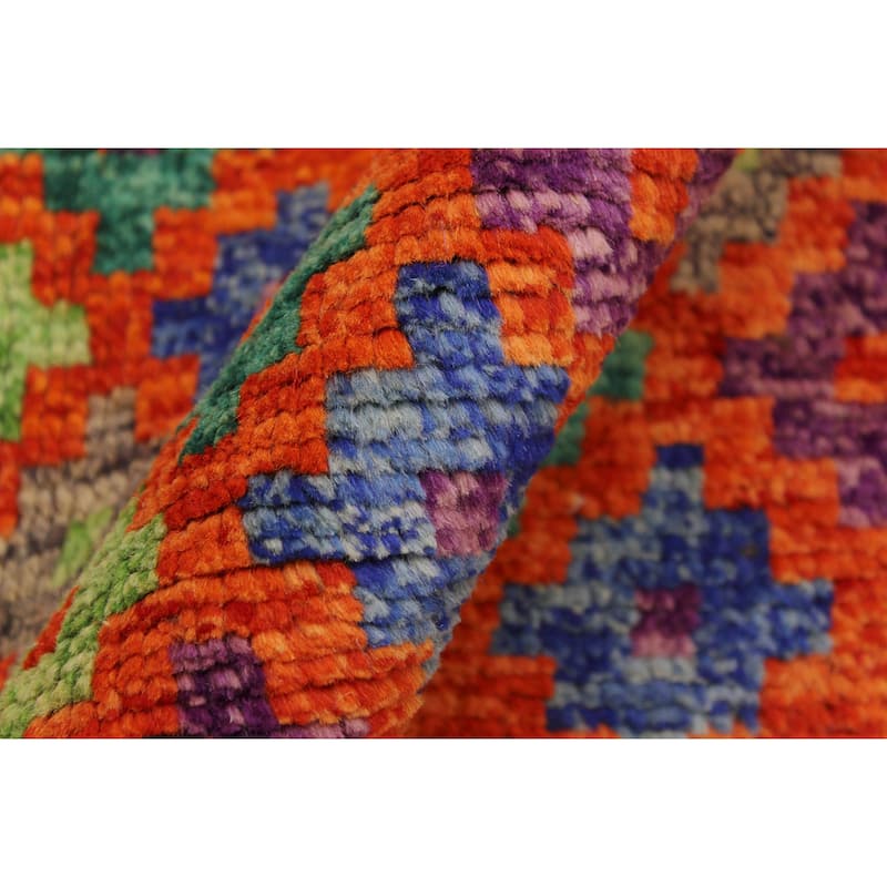 Boho Chic Balochi Conley Orange/Green Hand Knotted Wool Rug - 4'8'' x 6'4''